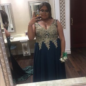Plus Size Dark Green and Gold Prom Dress